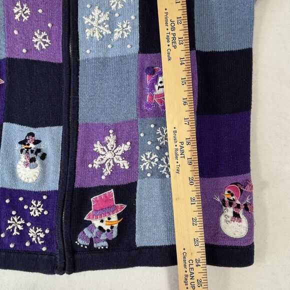 Vintage BP Design Christmas Snowman Sweater Purple Patchwork Zip-Up Y2K - Picture 6 of 8